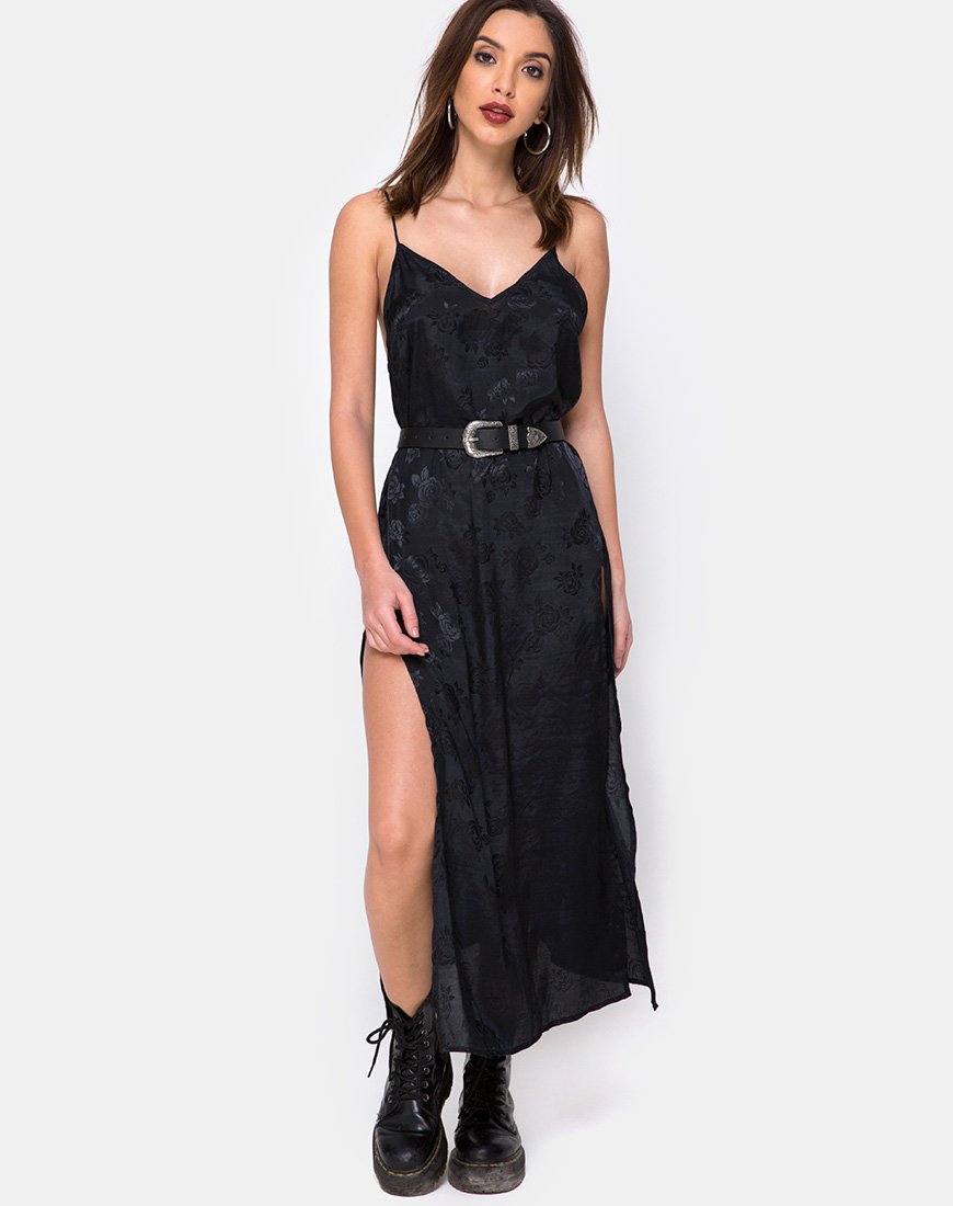 Afbeelding van Hime Maxi Dress in Satin Black Rose