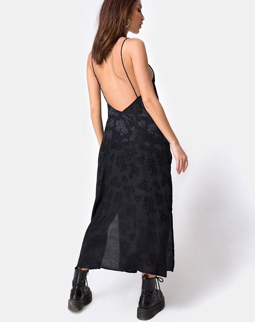 Afbeelding van Hime Maxi Dress in Satin Black Rose