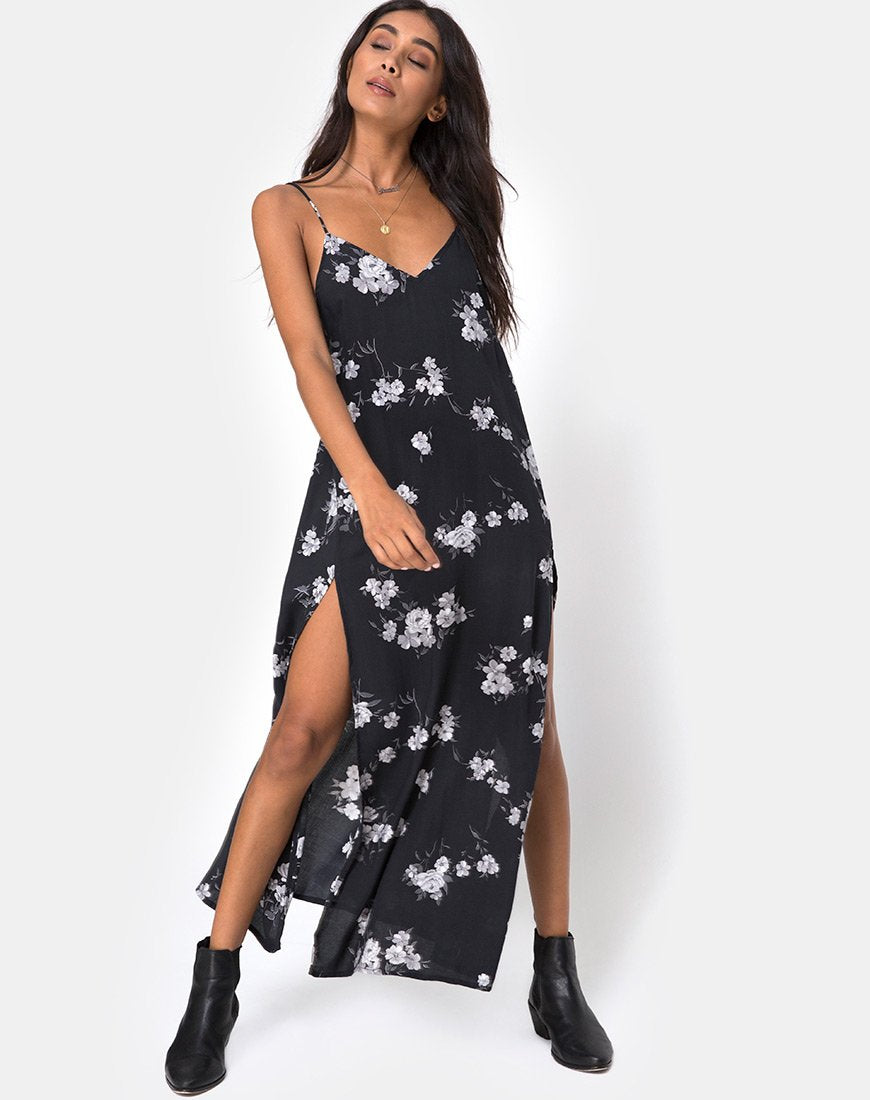 Afbeelding van Hime Maxi Dress in Mono Flower Zwart