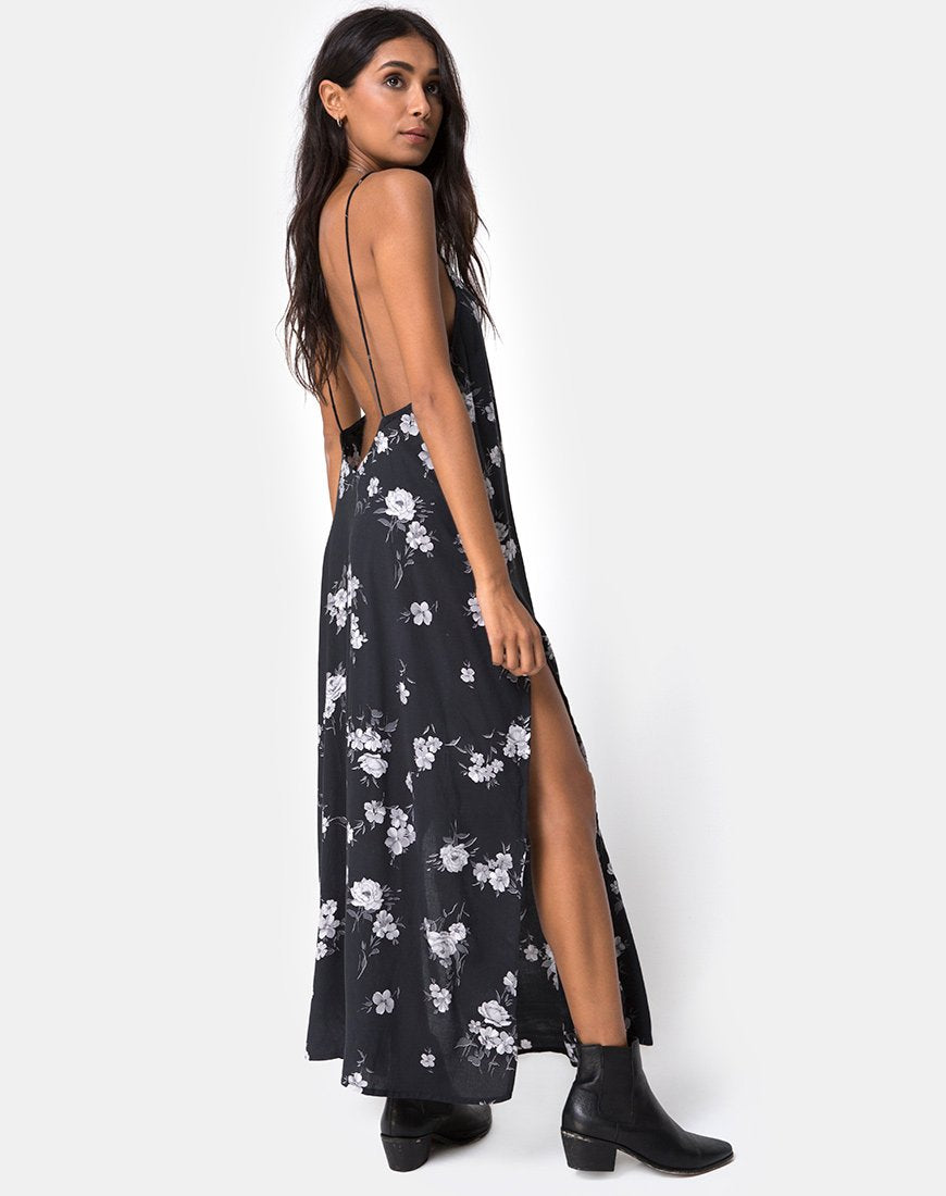 Afbeelding van Hime Maxi Dress in Mono Flower Zwart