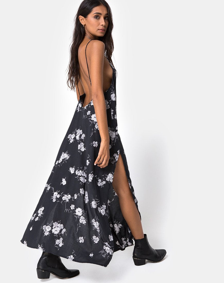 Afbeelding van Hime Maxi Dress in Mono Flower Zwart