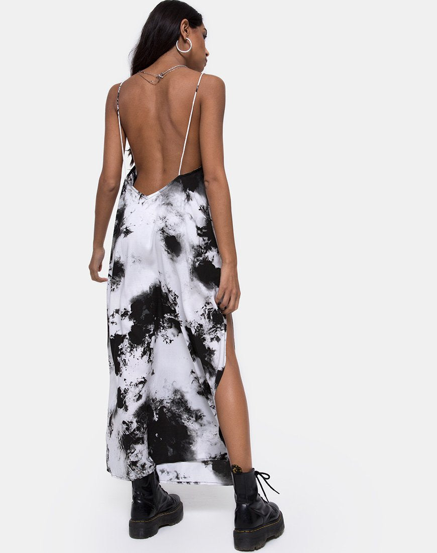Afbeelding van Hime Maxi Dress in Mono Tie Dye Zwart-Wit