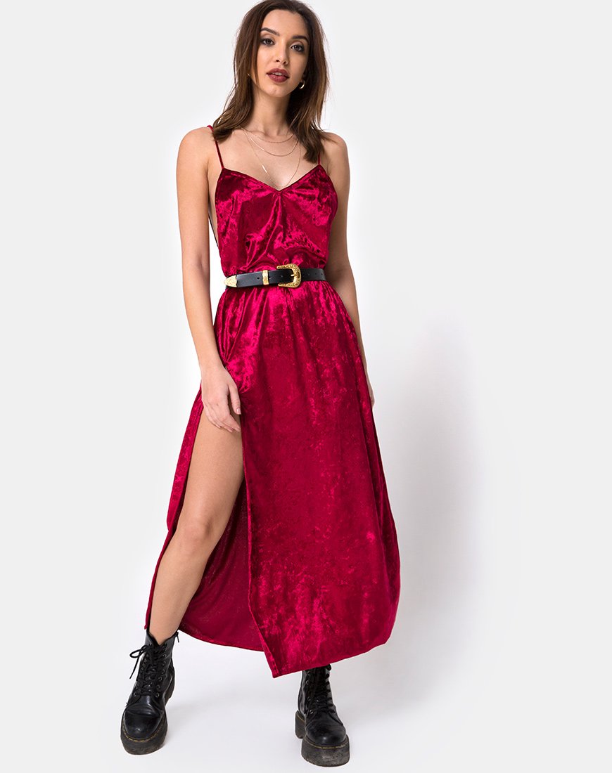 Hime Maxi Dress in bordeauxrood fluweel