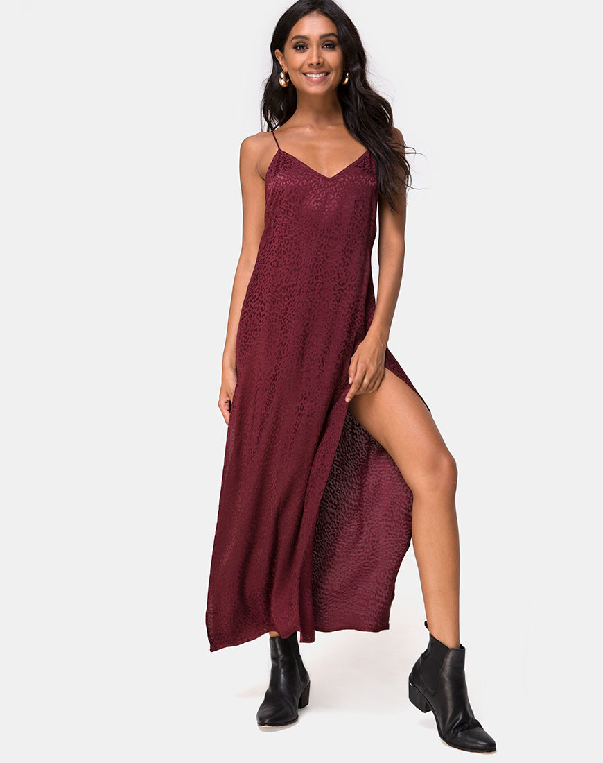Afbeelding van Hime Jurk in Satijn Cheetah Bourgondië