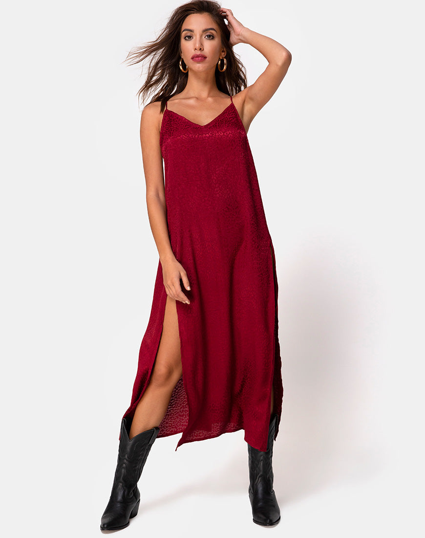 Hime Maxi Dress in Satijn Cheetah Framboos