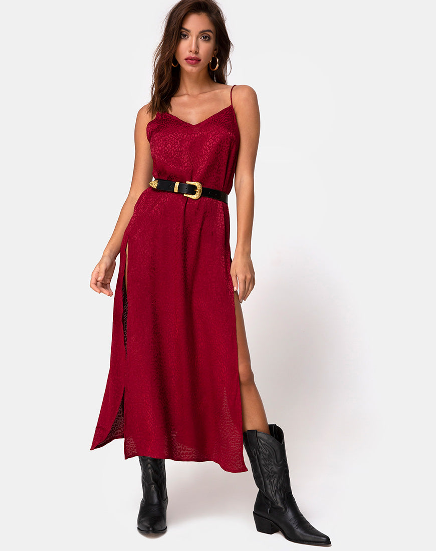 Hime Maxi Dress in Satijn Cheetah Framboos