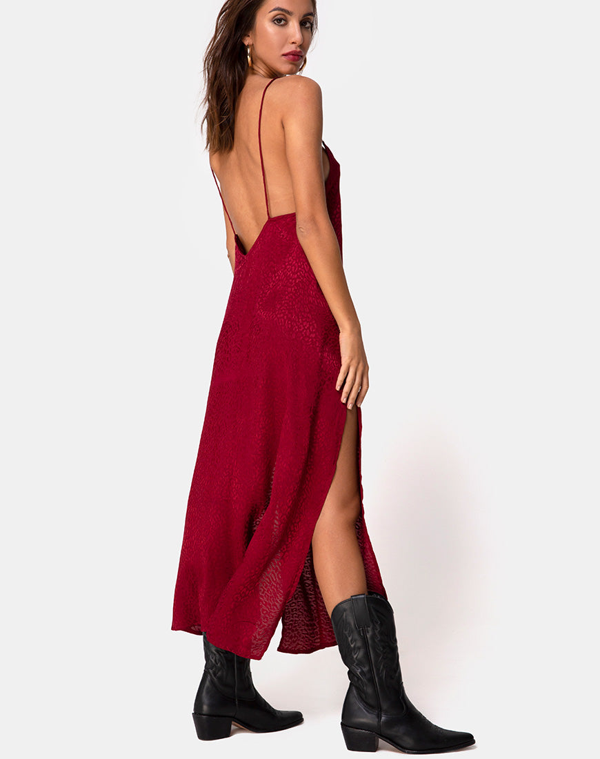 Afbeelding van Hime Maxi Dress in Satin Cheetah Framboos