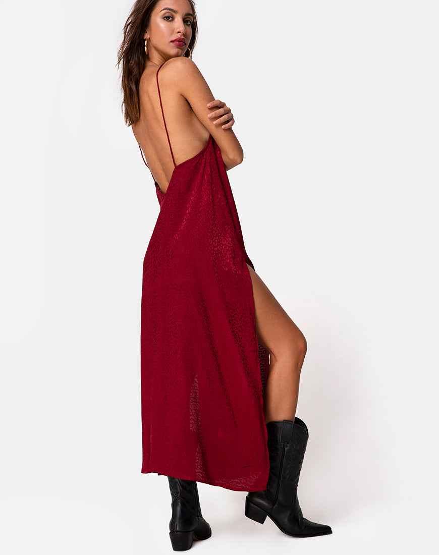 Afbeelding van Hime Maxi Dress in Satin Cheetah Framboos