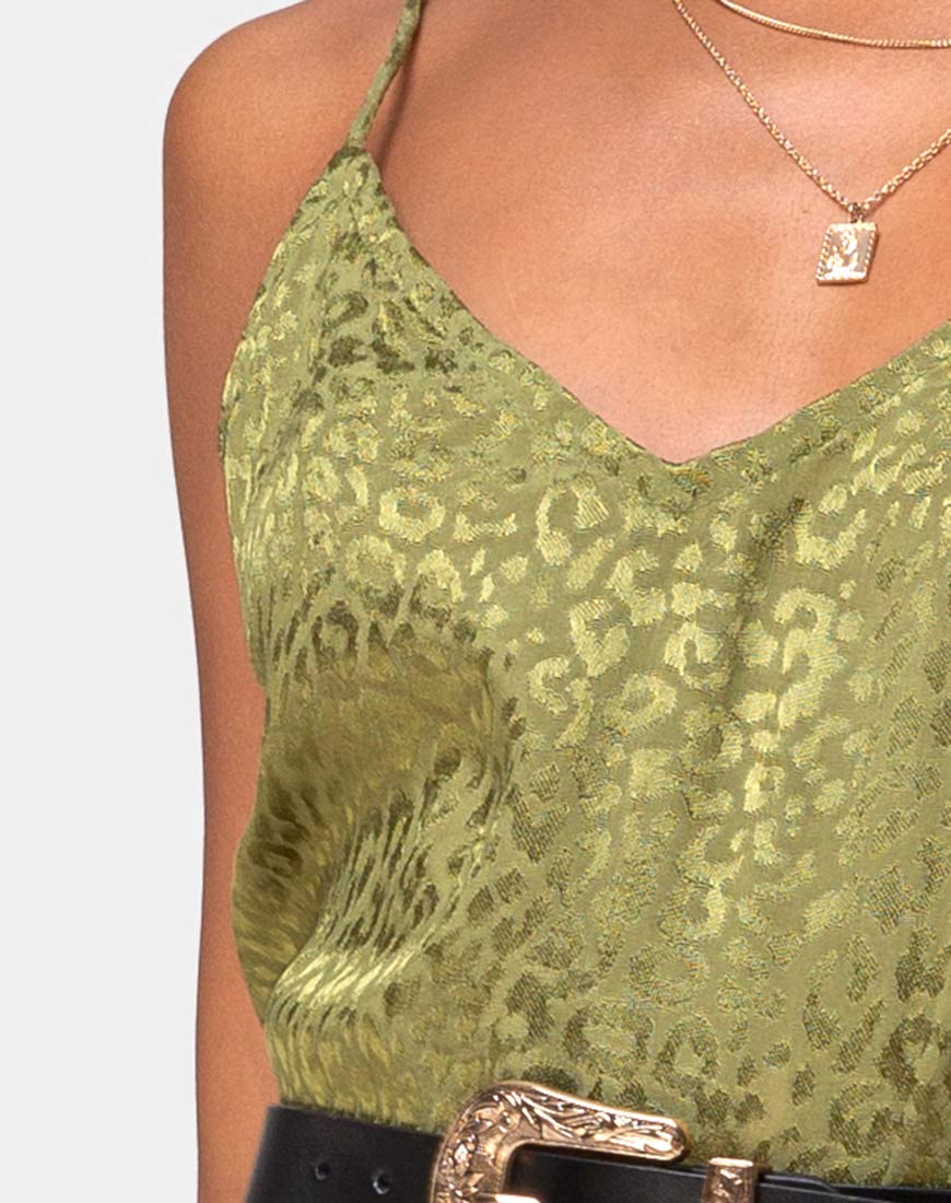 Afbeelding van Hime Jurk in Satijn Cheetah Khaki