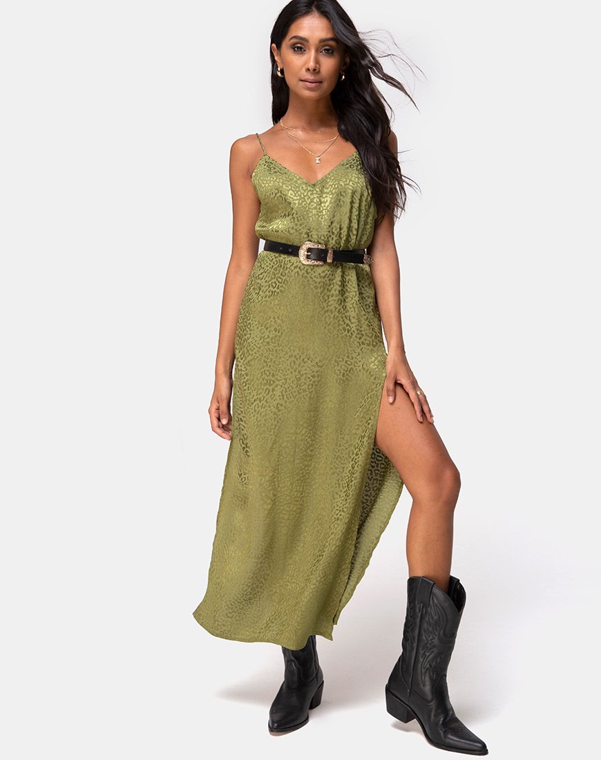 Afbeelding van Hime Jurk in Satijn Cheetah Khaki