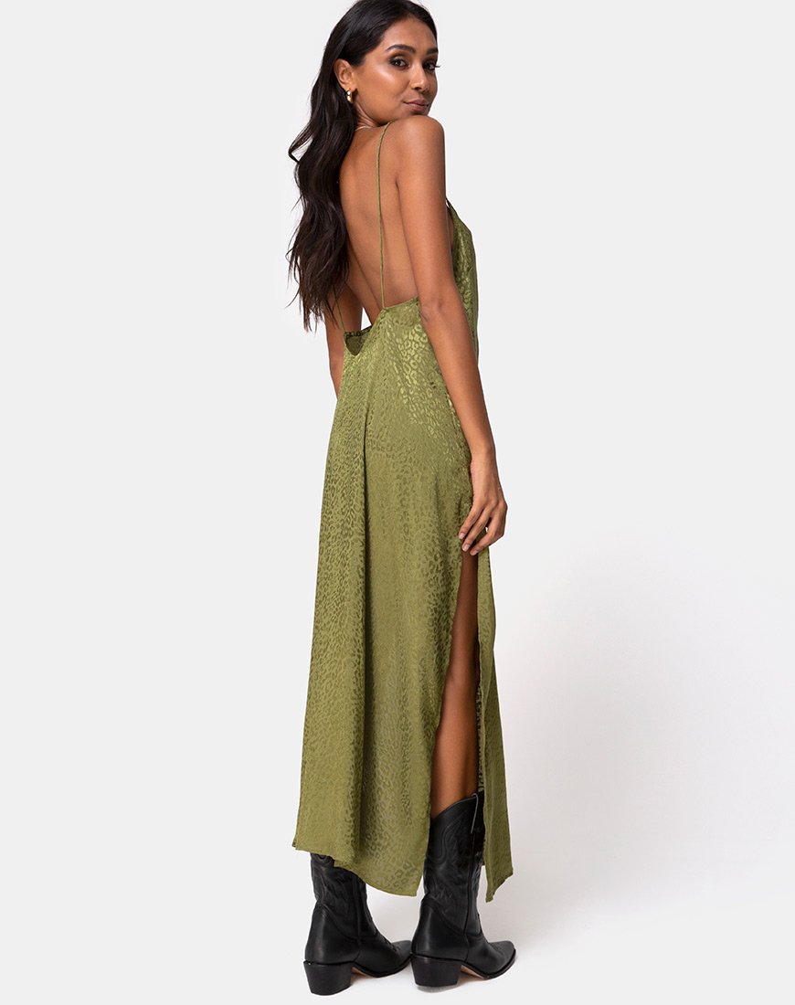 Afbeelding van Hime Jurk in Satijn Cheetah Khaki