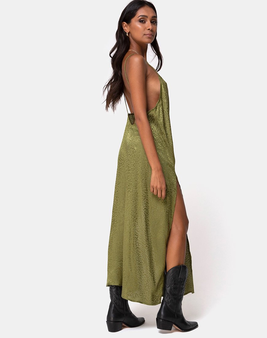 Afbeelding van Hime Jurk in Satijn Cheetah Khaki