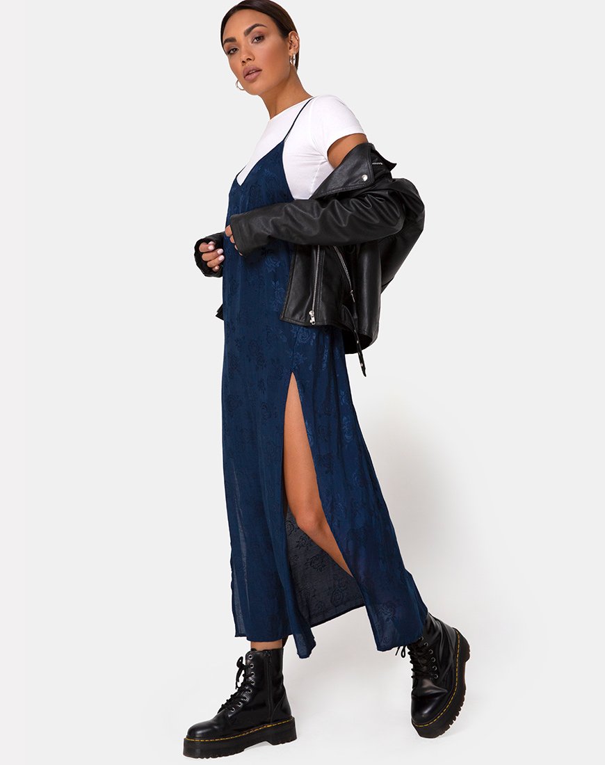 Hime Jurk in Satijn Blauwe Roos
