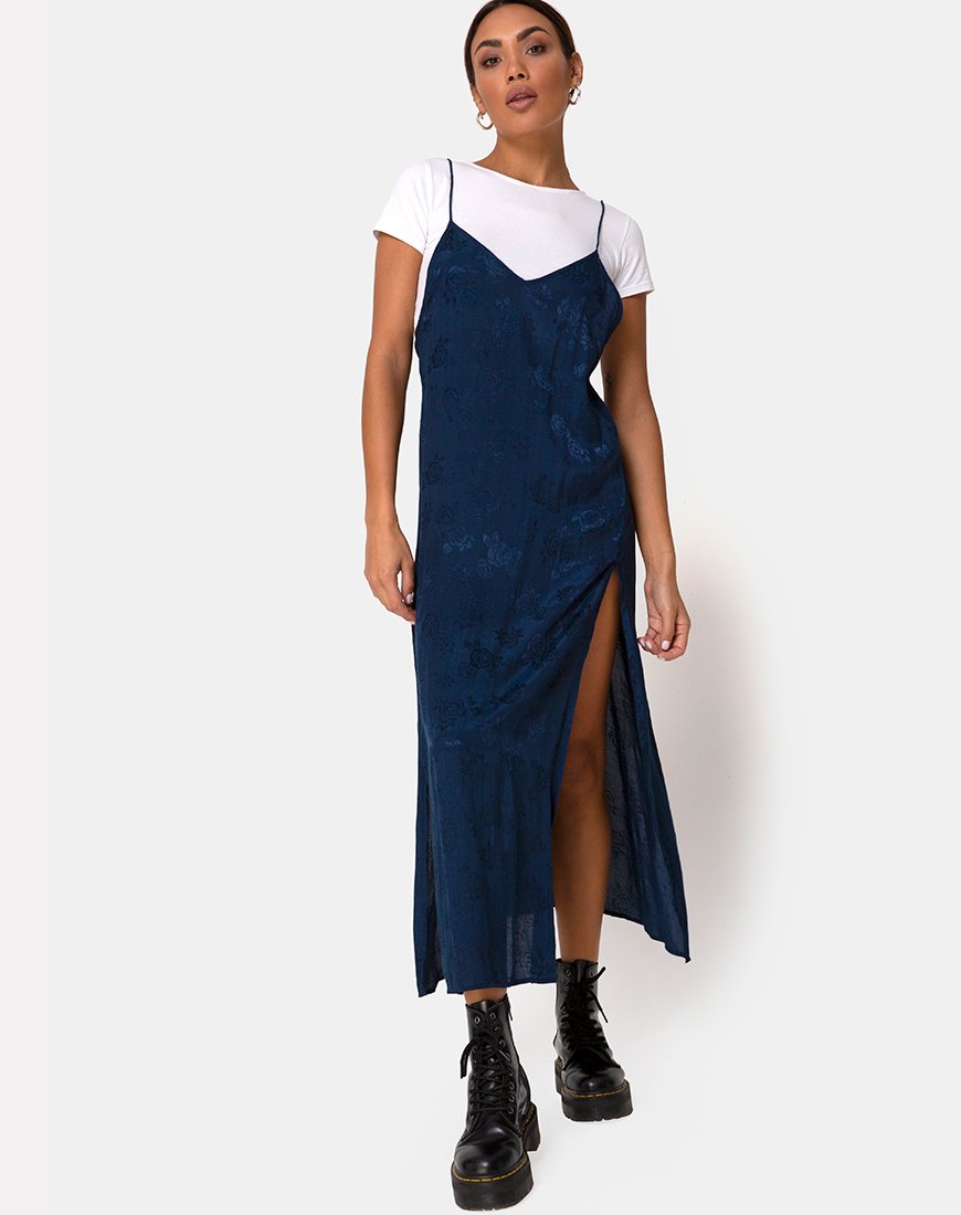 Afbeelding van Hime Jurk in Satijn Blauwe Roos