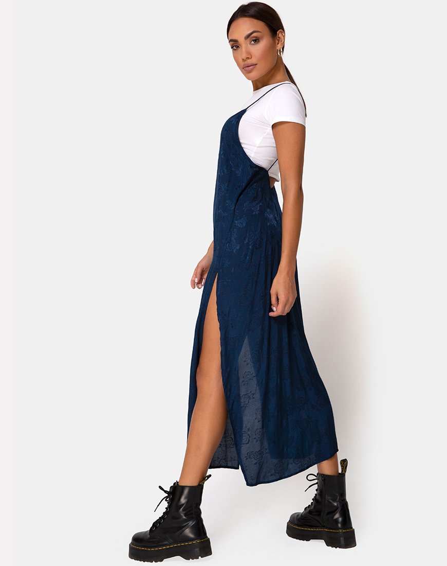 Hime Jurk in Satijn Blauwe Roos