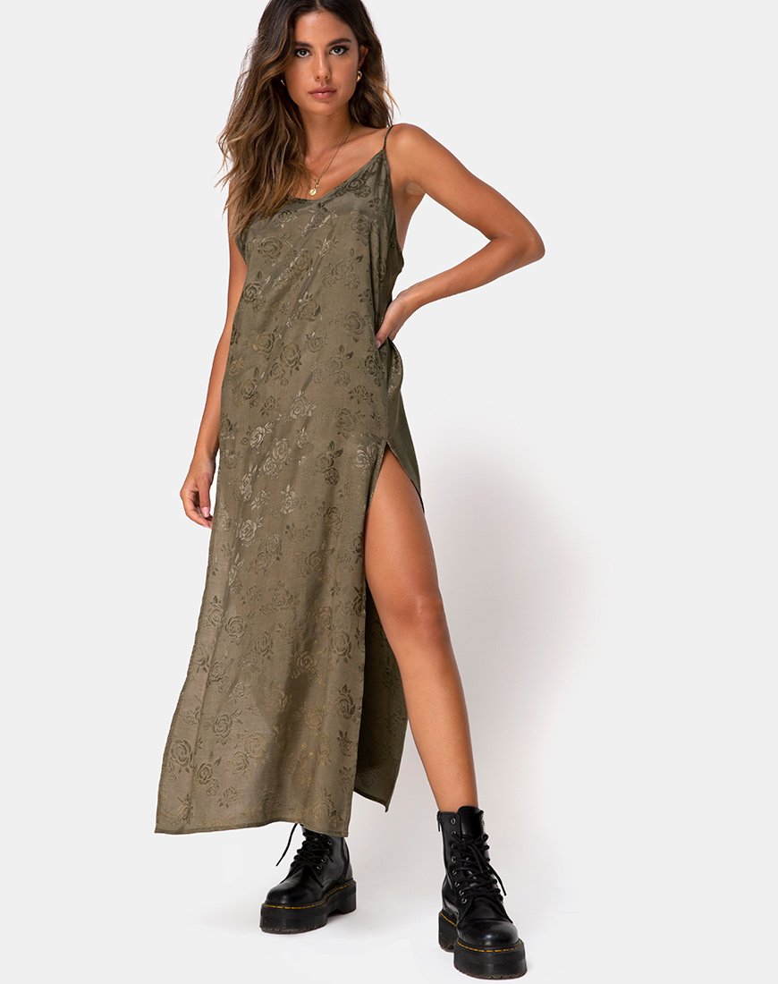 Hime Maxi Dress in Satijn Roos Zilvergrijs