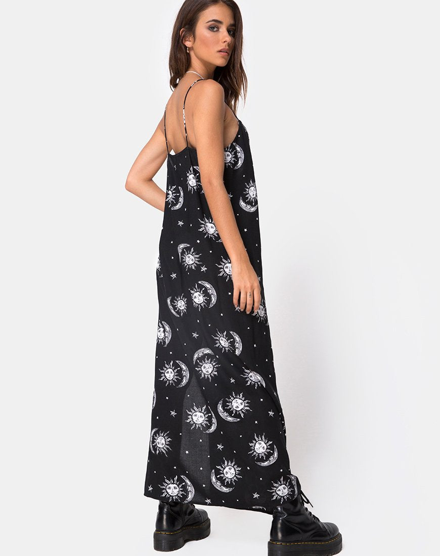 Afbeelding van Batis Maxi Dress in Sun Moon Stars BW