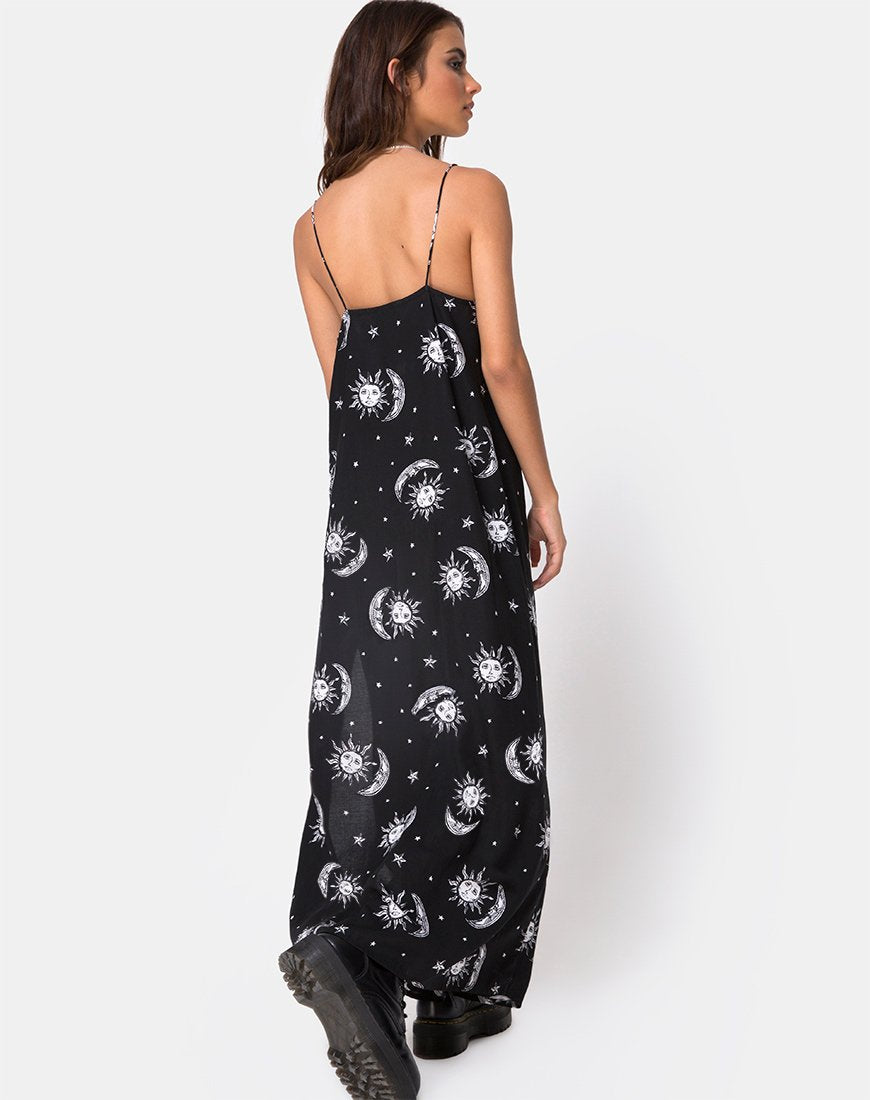 Afbeelding van Batis Maxi Dress in Sun Moon Stars BW