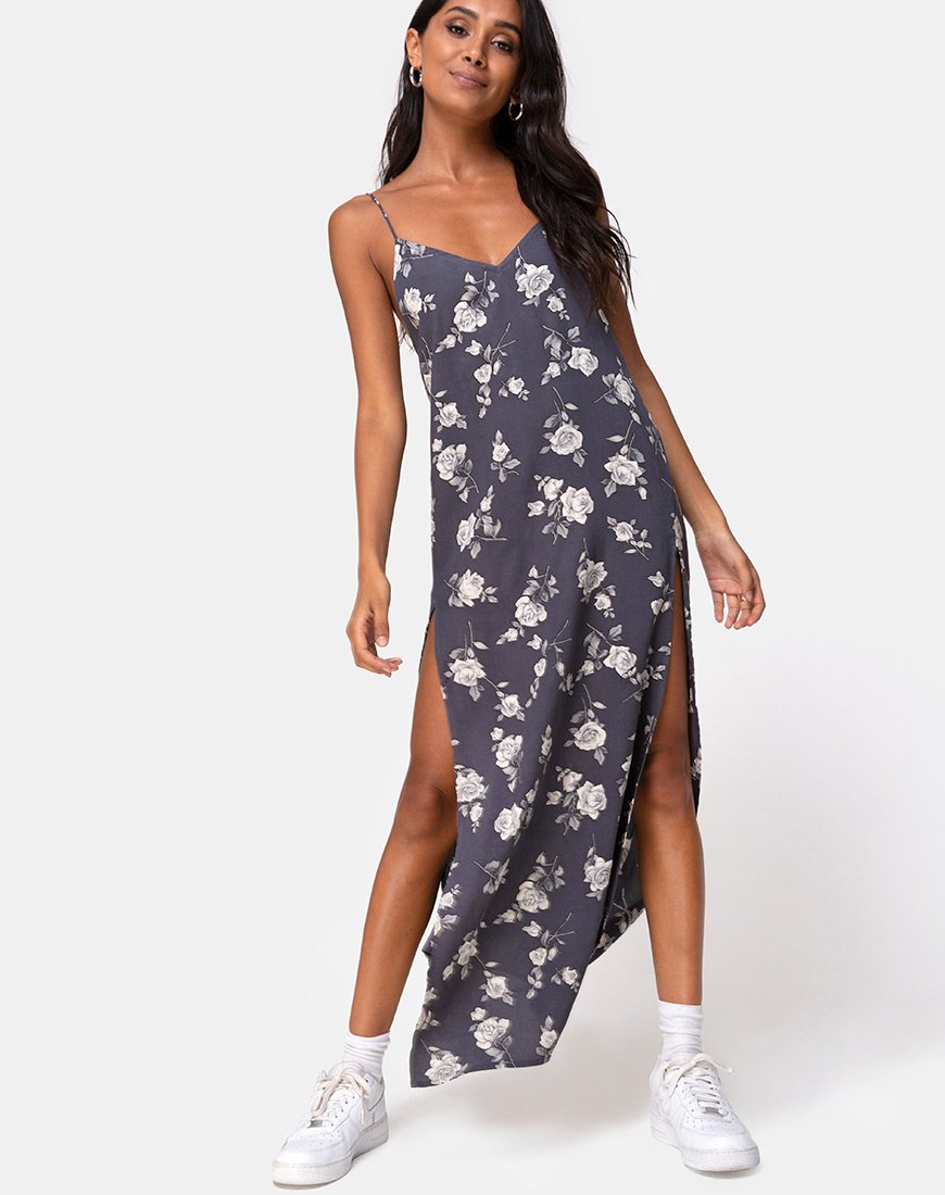 Afbeelding van Hime Maxi Dress in White Rose Grey