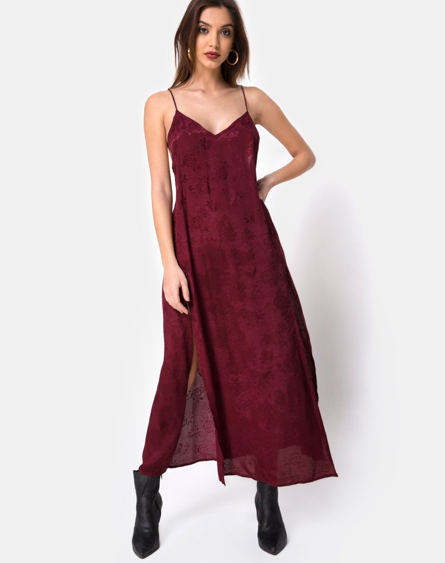 Hime Maxi Dress in Satijn Bourgondisch Rose