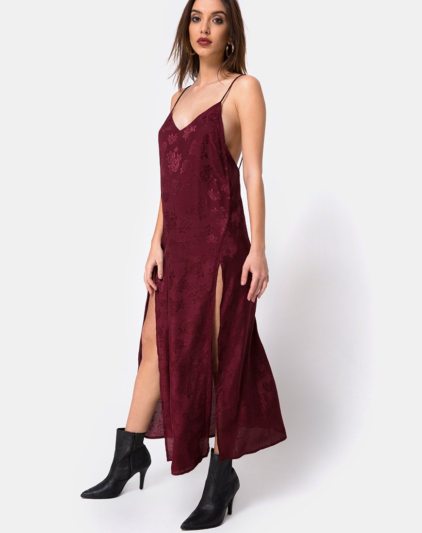 Hime Maxi Dress in Satijn Bourgondisch Rose
