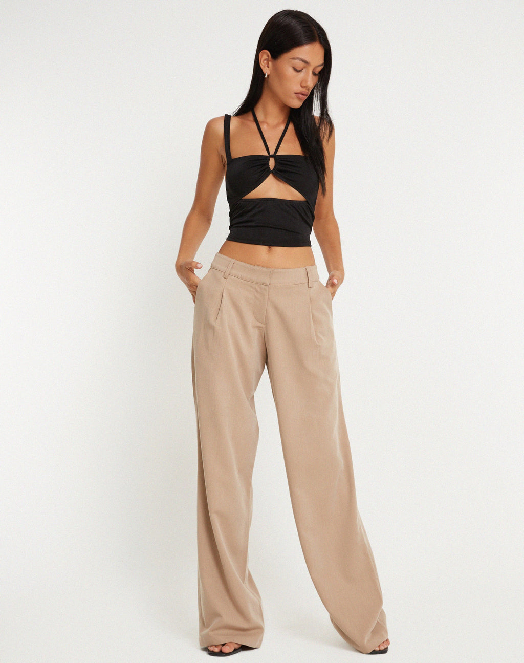 Hondra broek met wijde pijpen in beige