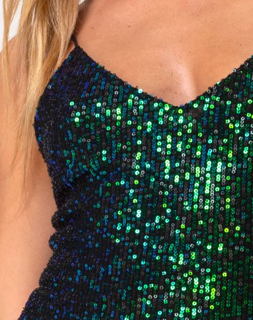 Afbeelding van Humia Midi Dress in Drape Net Sequin Iridescent Green