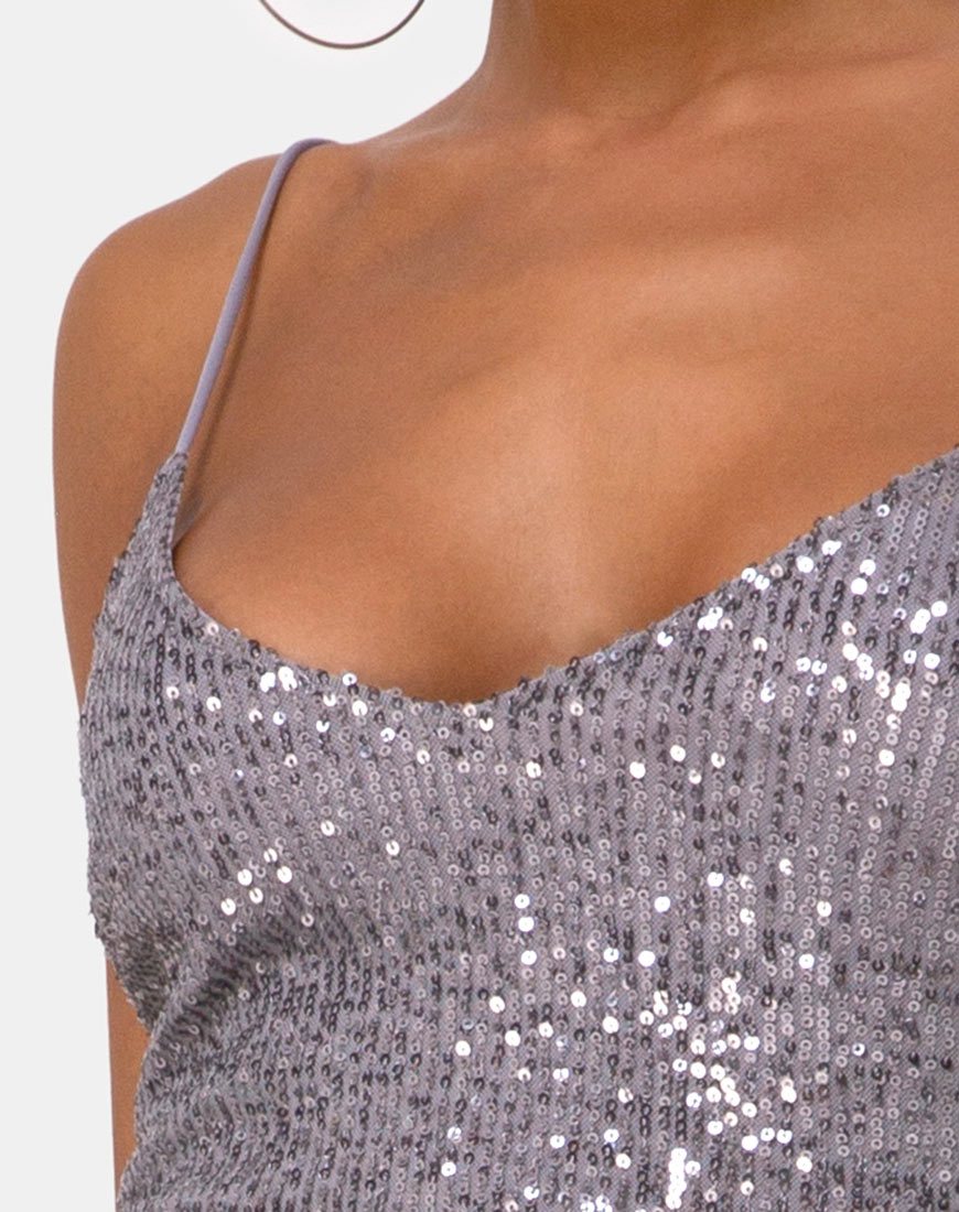 Afbeelding van Humia Jurk in Drape Net Pailletten Zilver