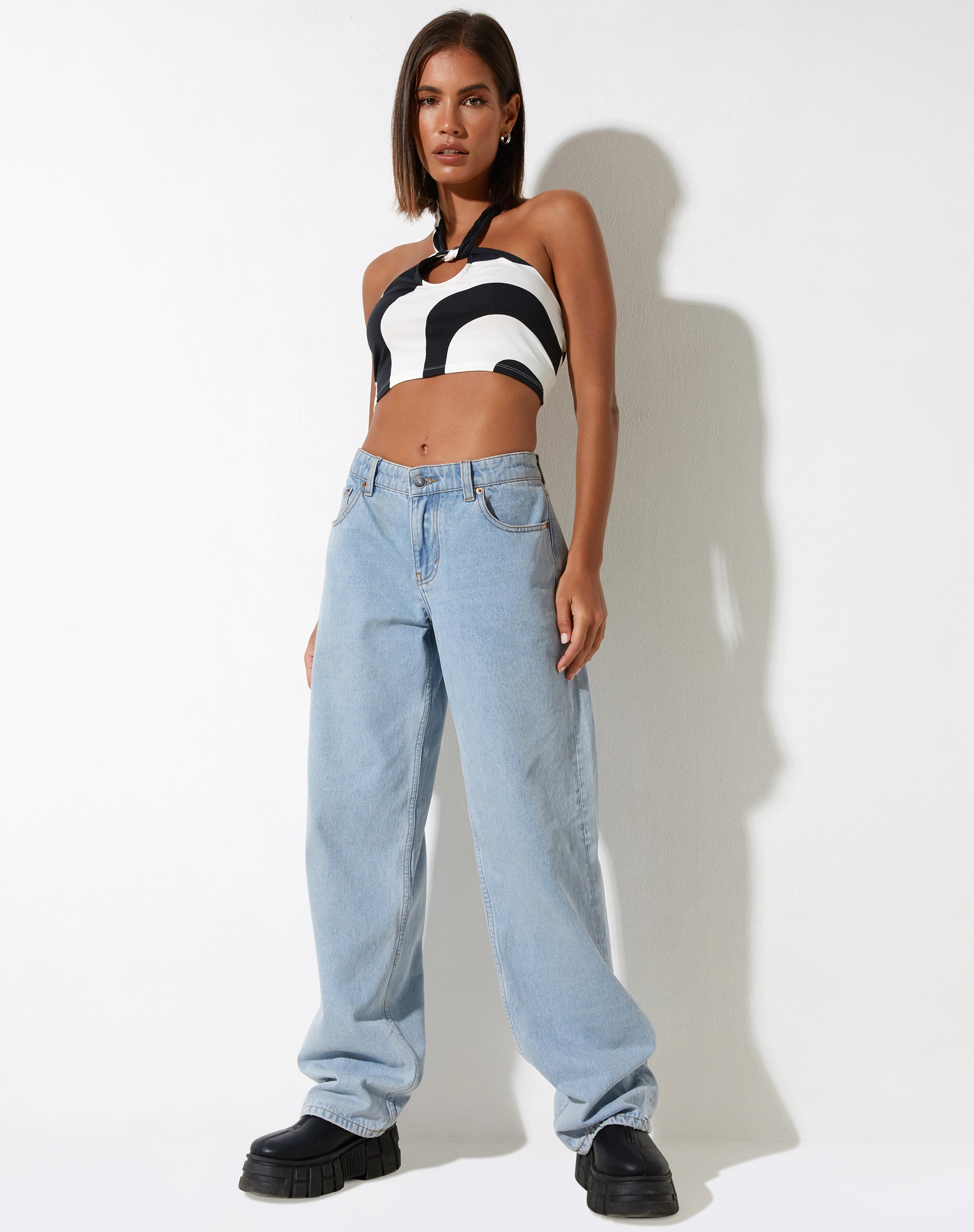 Iamah Crop Top in Optic Swirl Zwart en Wit