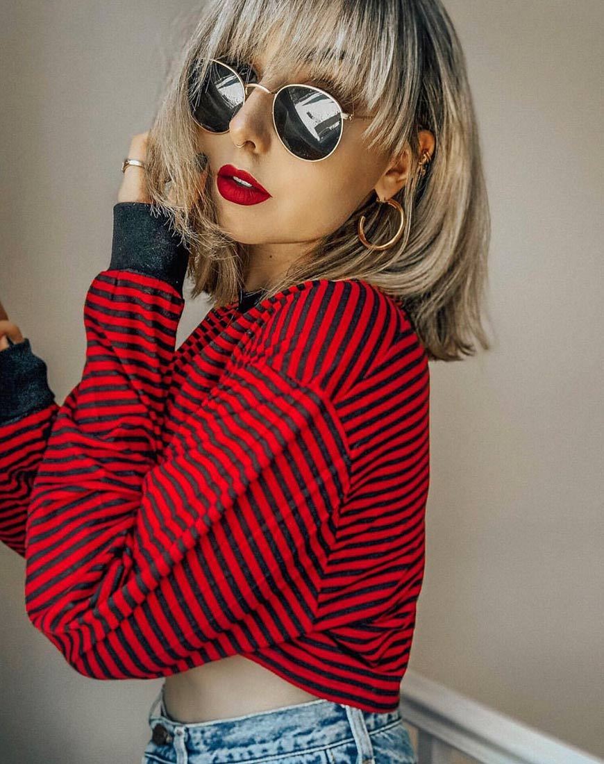 Afbeelding van Goce Crop Top in Mini Stripe Rood en Zwart