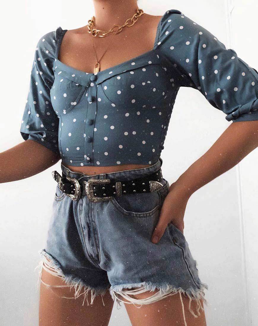 Flory Crop Top in Skater Polka Blauw