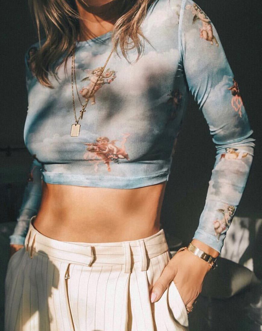 Afbeelding van Bonnie Crop Top in Angel Sky Blue Mesh