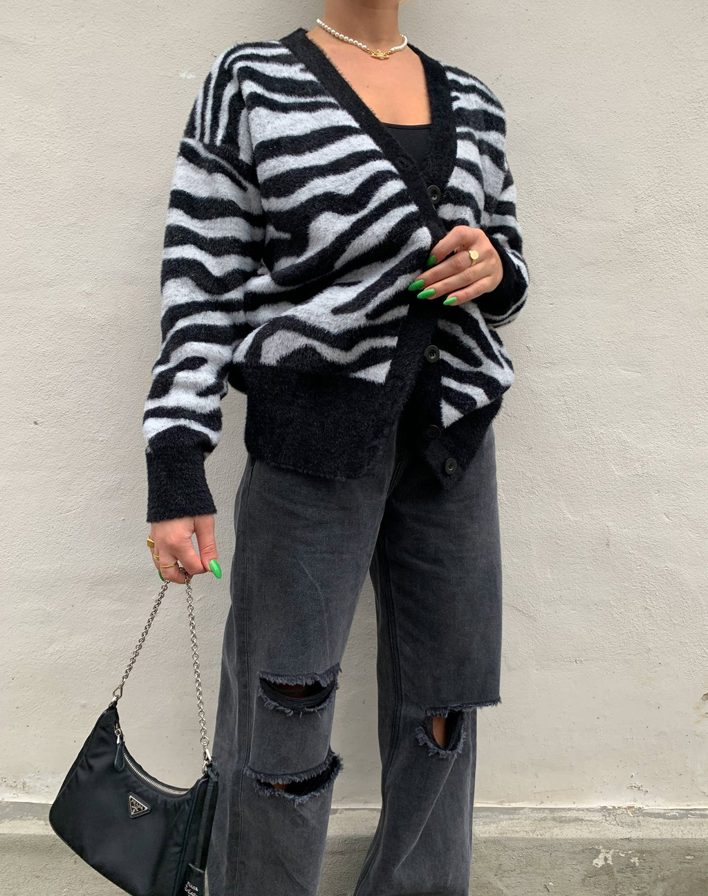 Uriela vest in gebreid zebra zwart en wit