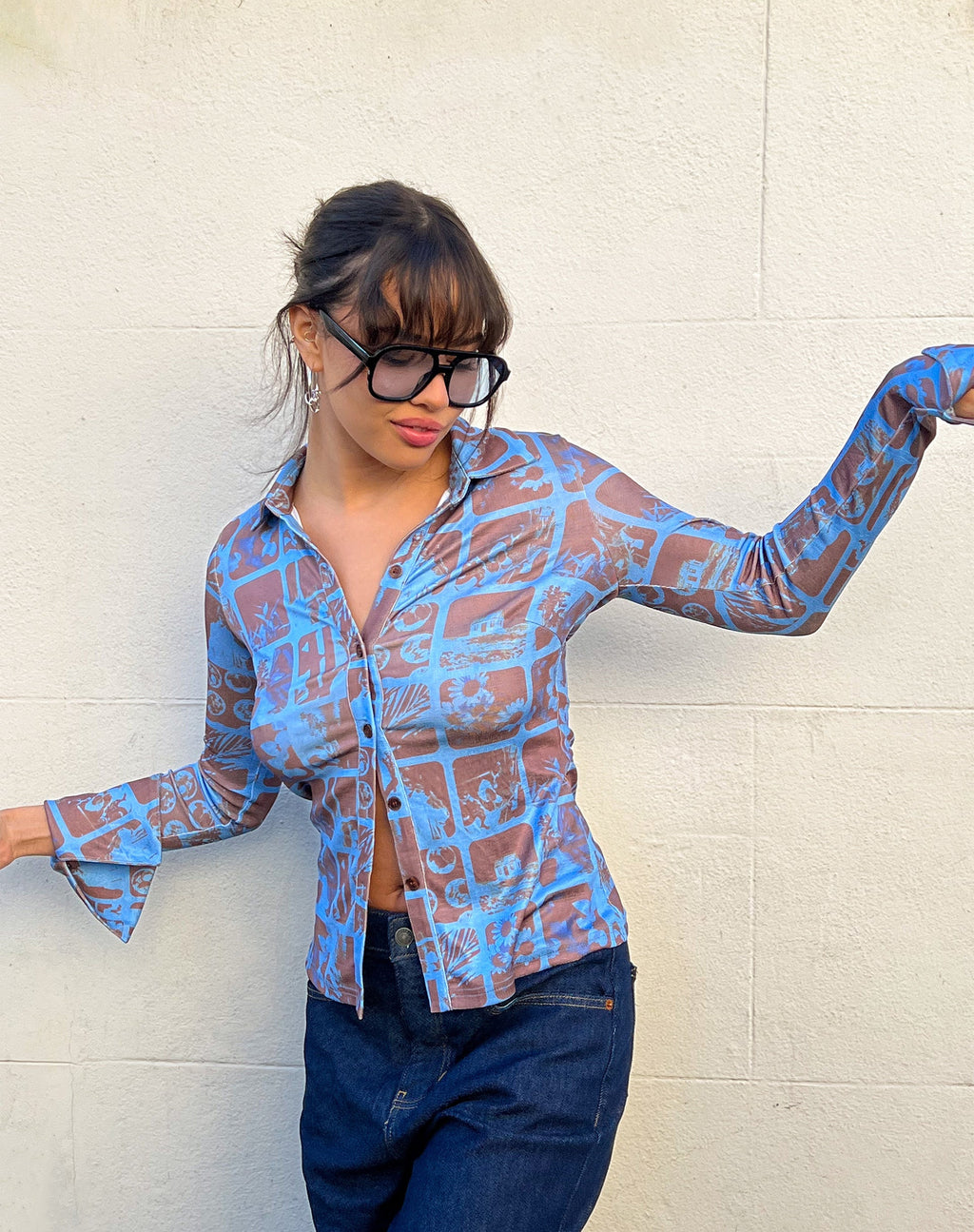 Keani Shirt Met Lange Mouw in Fotografisch Blauw