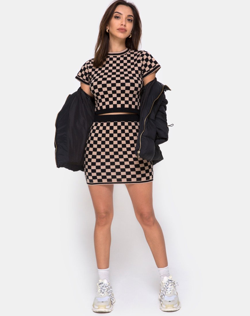 Afbeelding van Immie Mini Rok in Checkerboard Tan