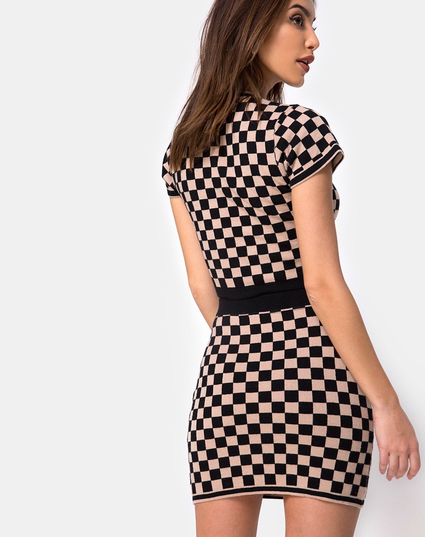 Afbeelding van Immie Mini Rok in Checkerboard Tan