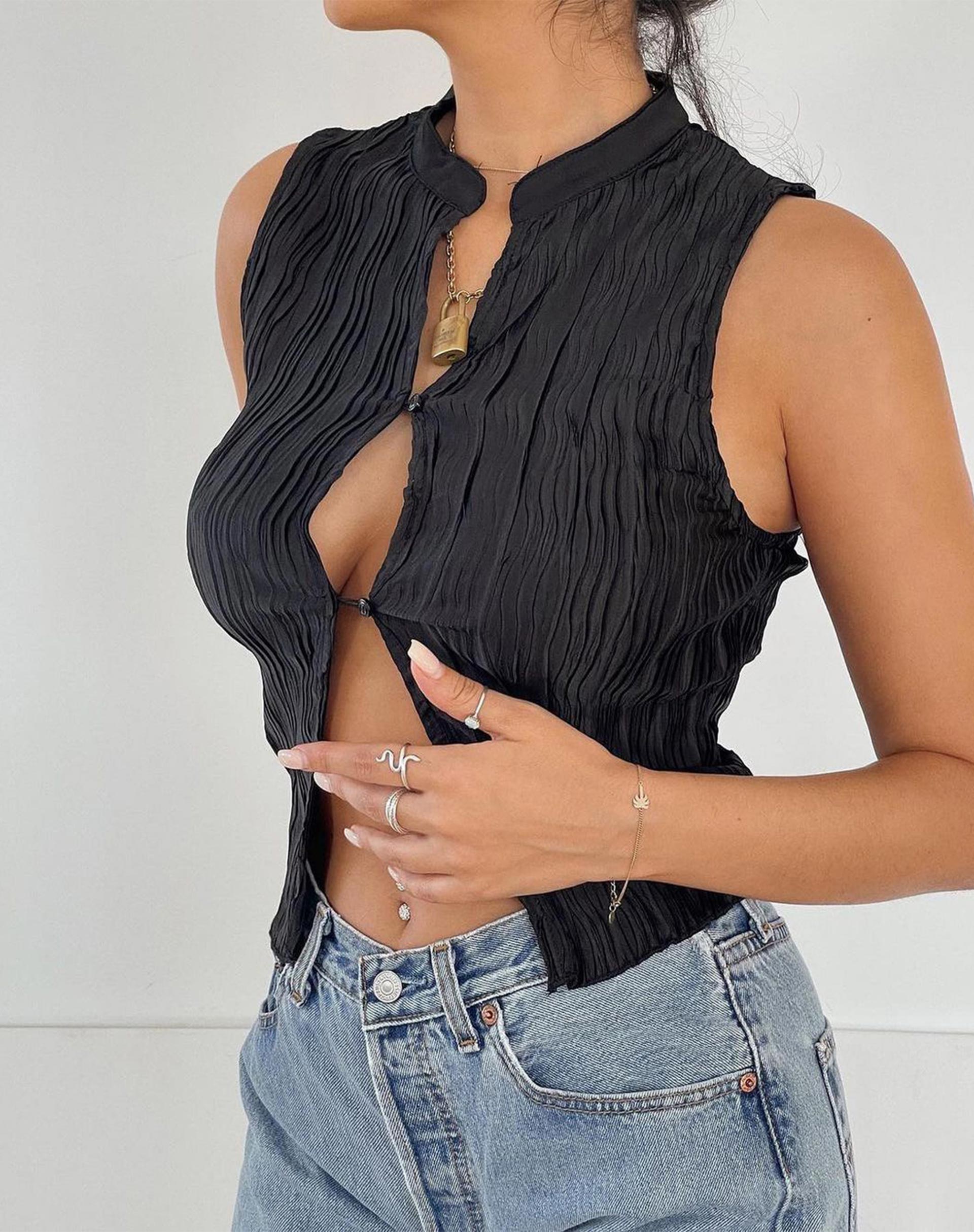 Afbeelding van Inara Crop Top in Crinkle Black