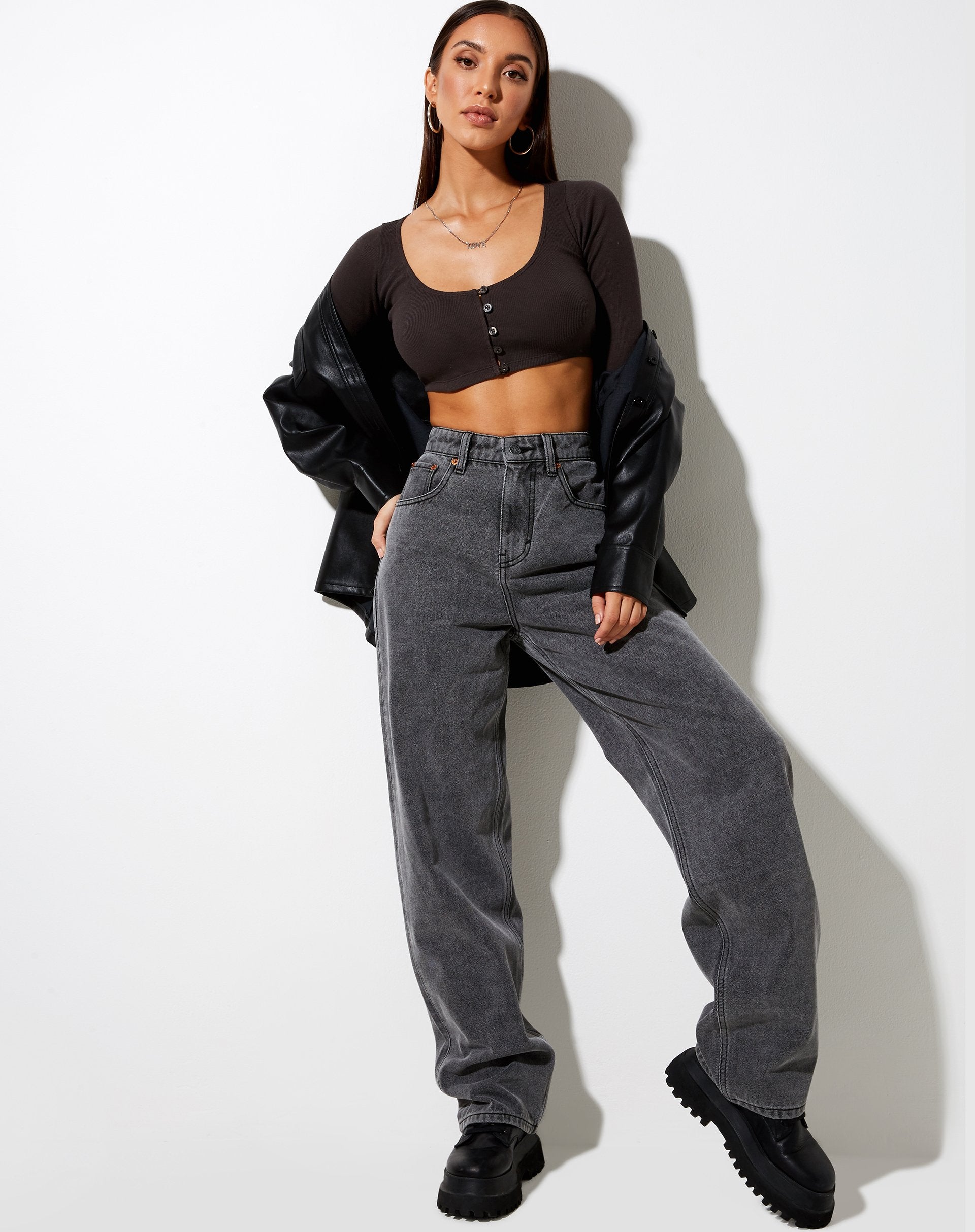 Afbeelding van Ineke Crop Top In Rib Gezwarte Parel