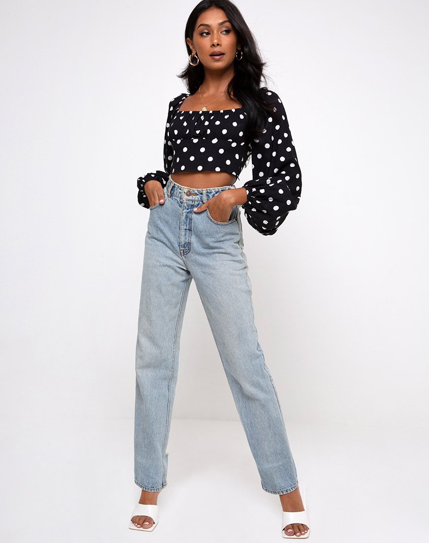 Afbeelding van Irene Longsleeve Top in 80s Polka Zwart