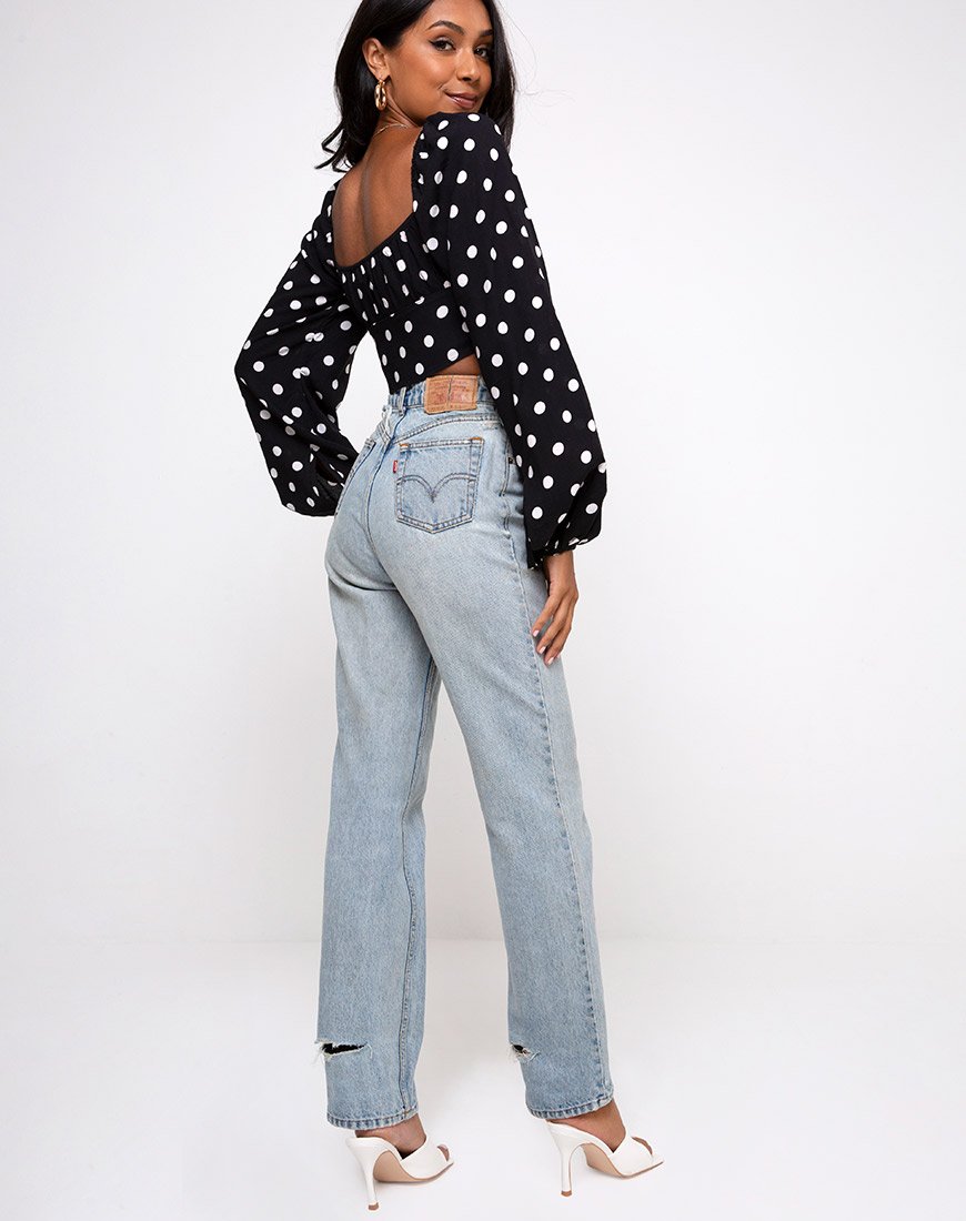 Afbeelding van Irene Longsleeve Top in 80s Polka Zwart