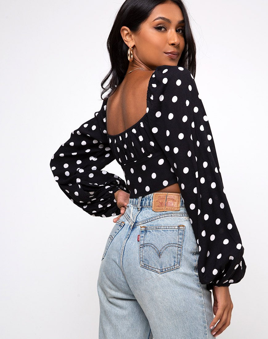 Irene longsleeve top in 80's polka zwart