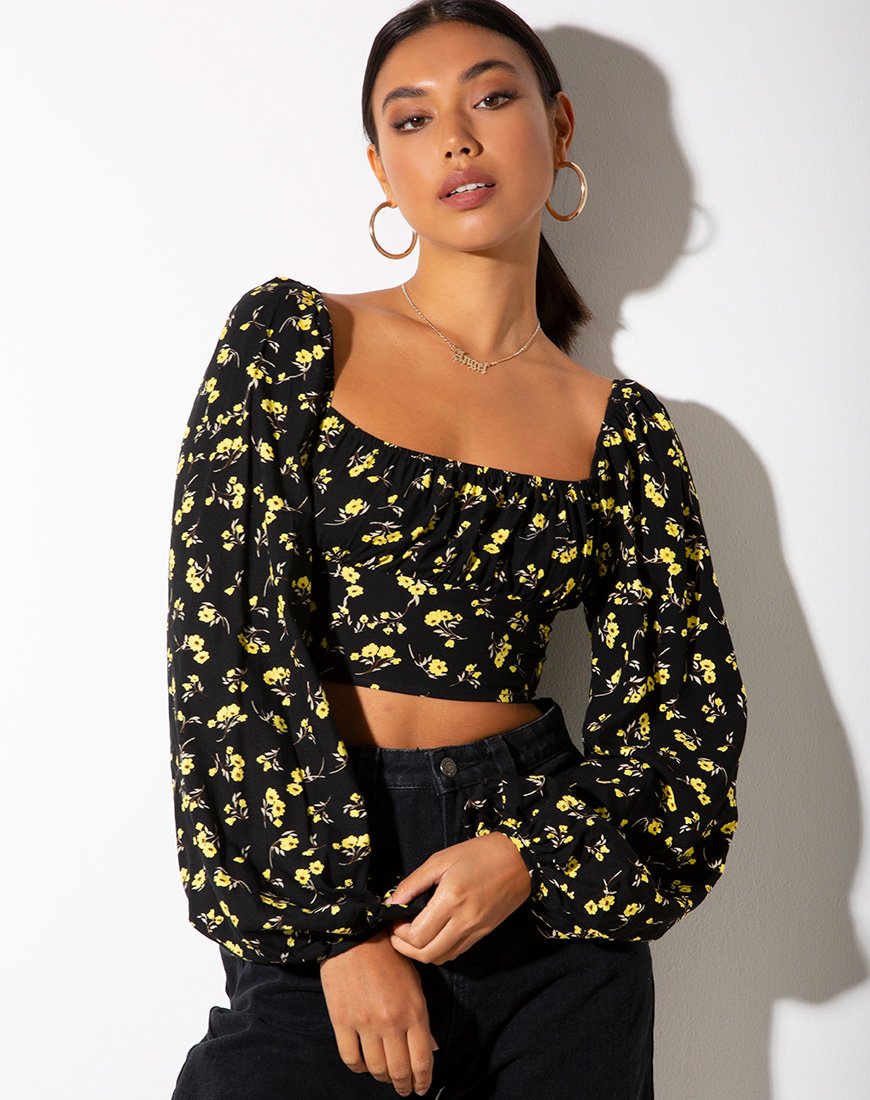 Irene Top in boterbloemgeel en zwart