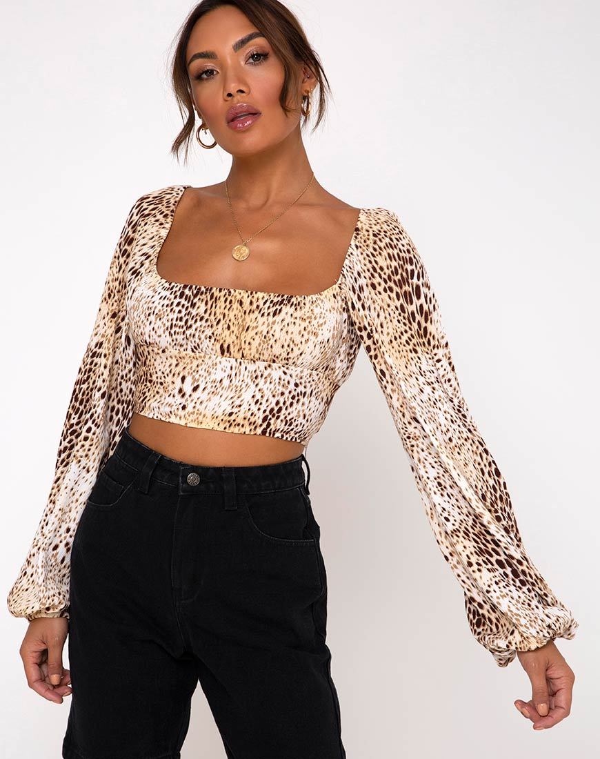 Afbeelding van Irene Longsleeve Top in Crinkle Sand Leopard
