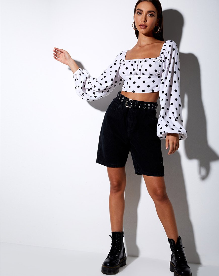 Afbeelding van Irene longsleeve top in 80s polka wit