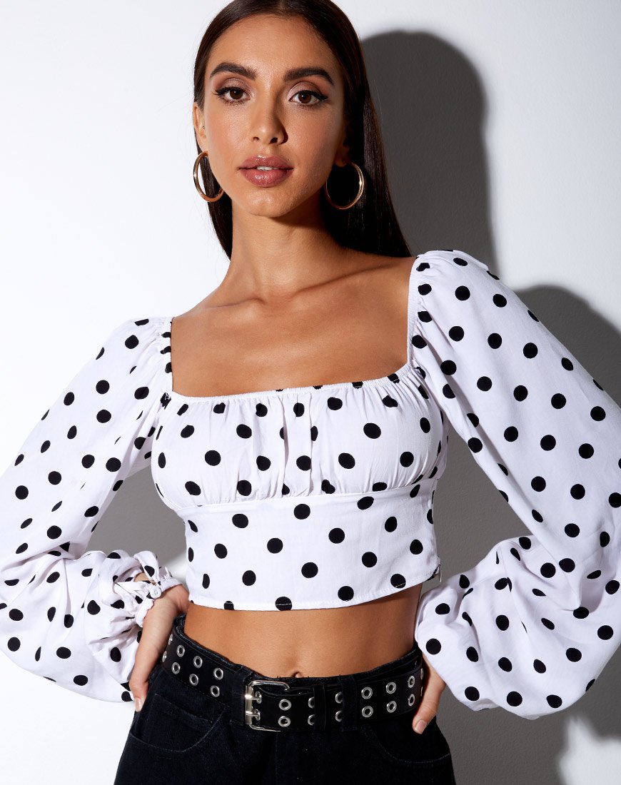 Irene longsleeve top in 80's polka wit