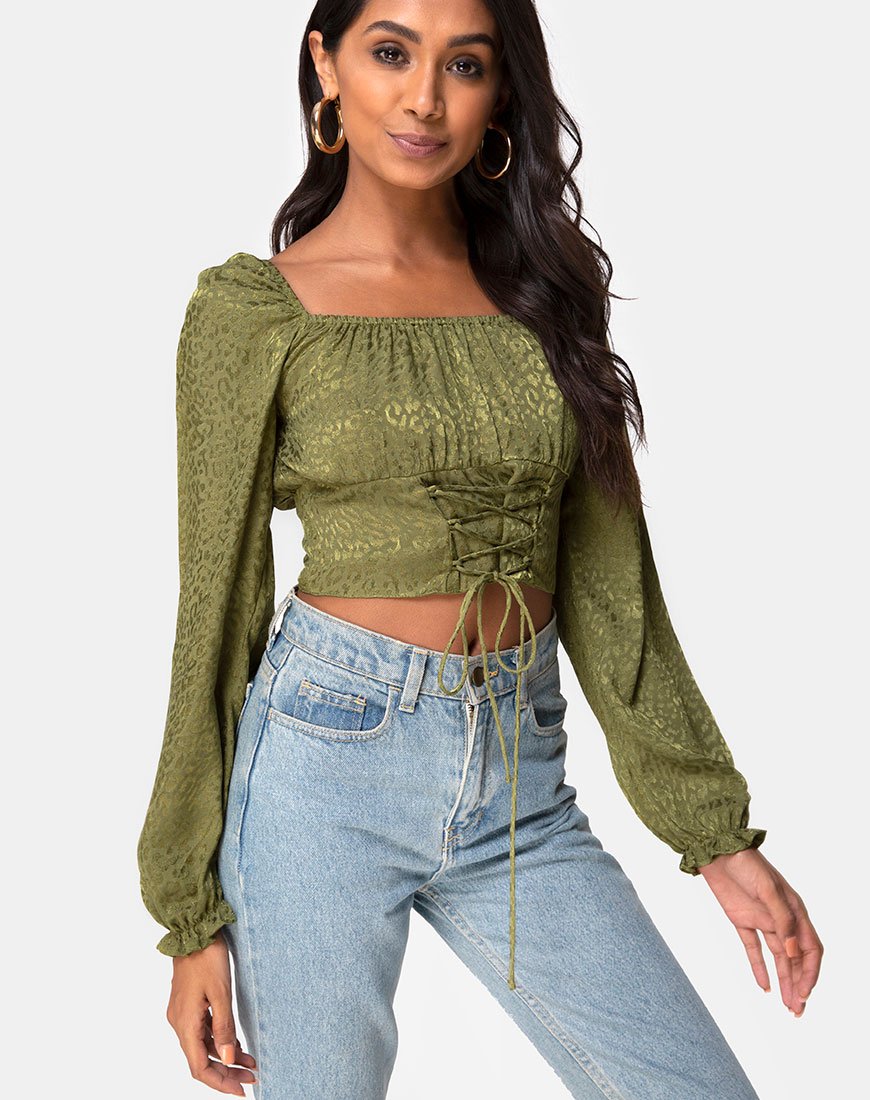 Iris Crop Top in Satijn Cheetah Khaki
