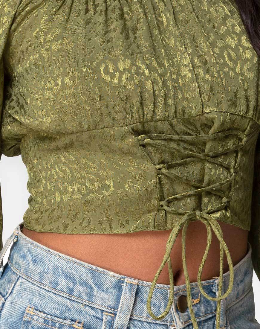 Afbeelding van Iris Crop Top in Satijn Cheetah Khaki