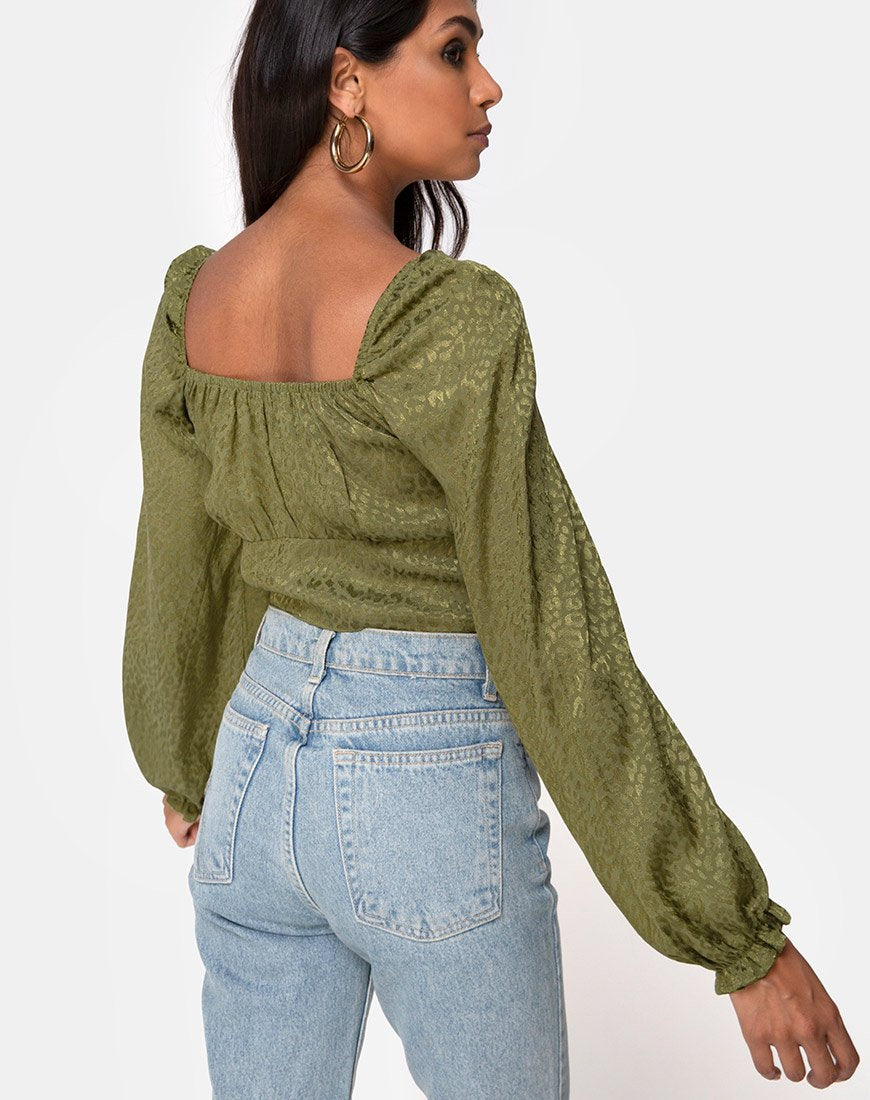 Iris Crop Top in Satijn Cheetah Khaki