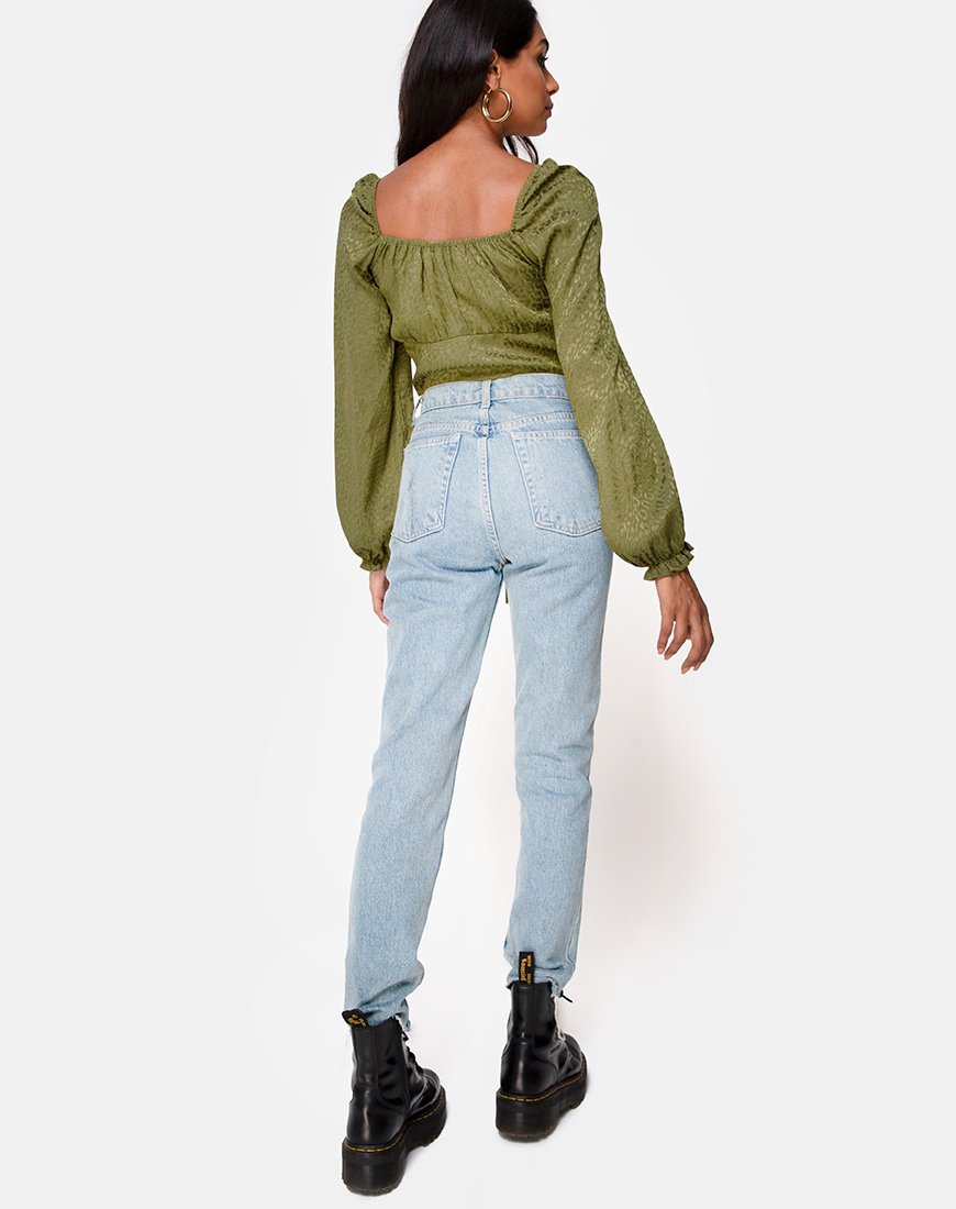 Afbeelding van Iris Crop Top in Satijn Cheetah Khaki