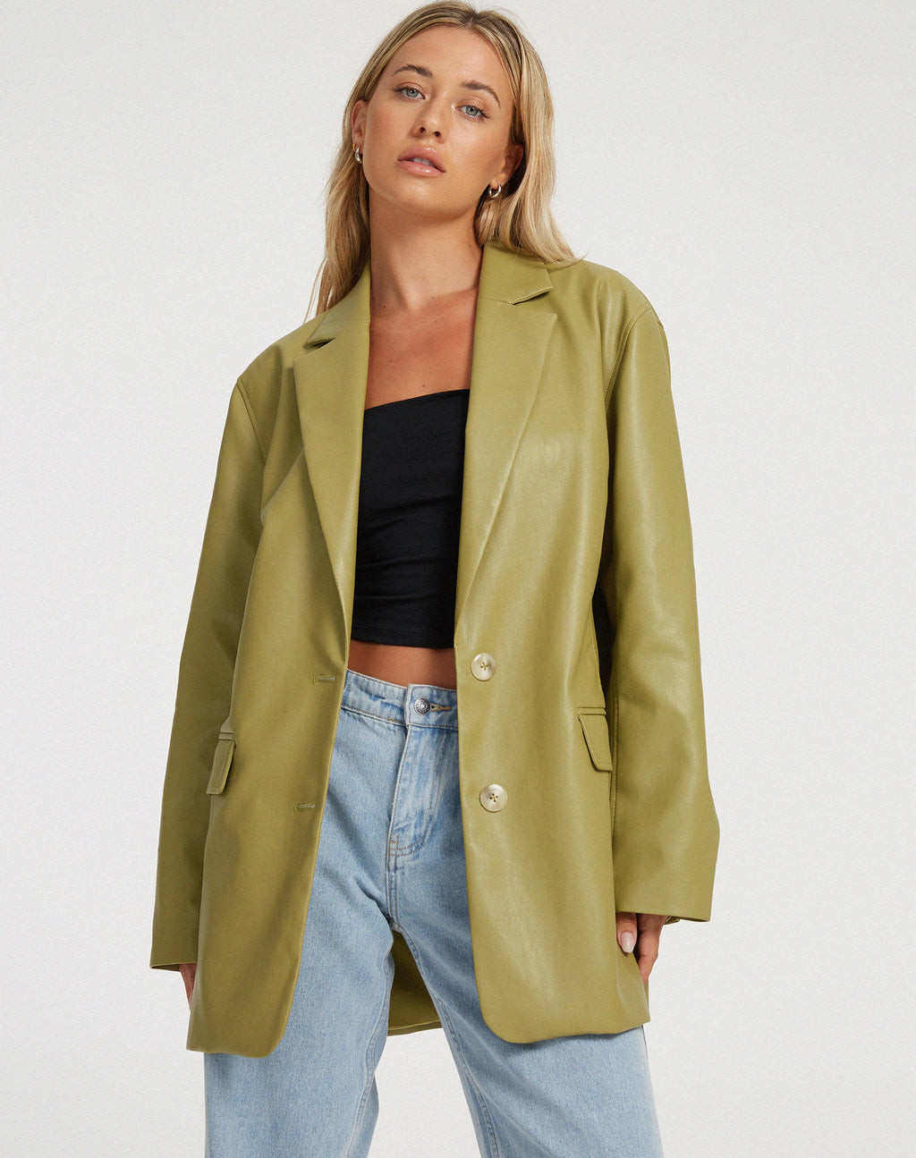 Saken blazer in PU bladgroen